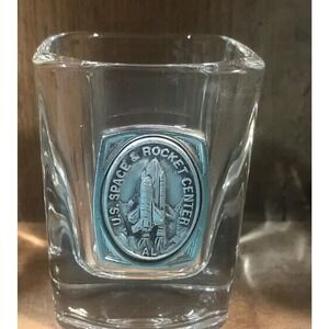 Shot Glass NASA US Space Rocket Center Pewter Emblem Whisky Liquor Barware